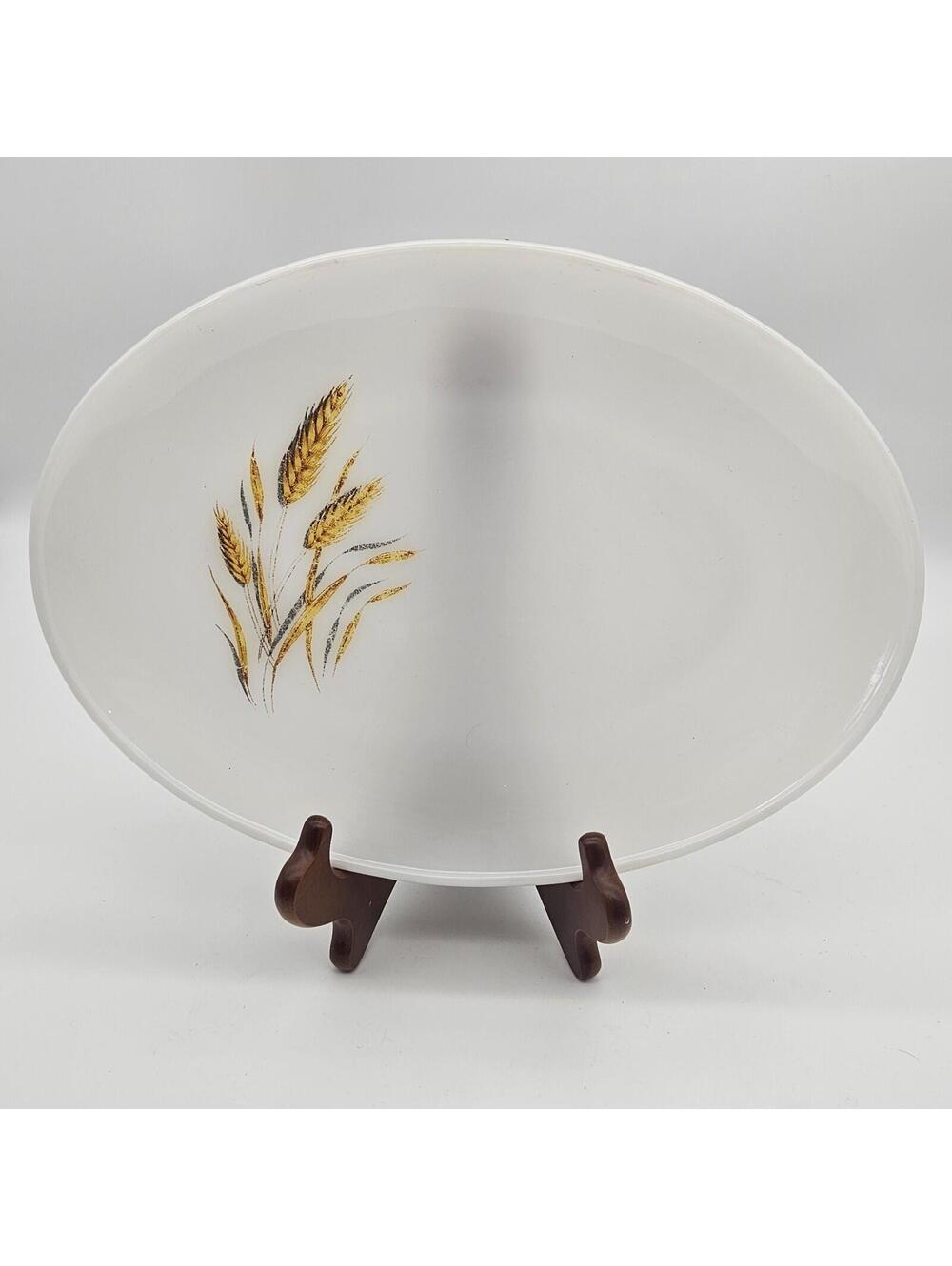 Fire King Anchor Hocking White Milkglass Golden Wheat Platter 12"x9"